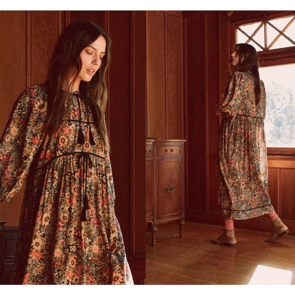 The GREAT- Tassel tie Blouson Dress- Heirloom Wildflower Print Size 0